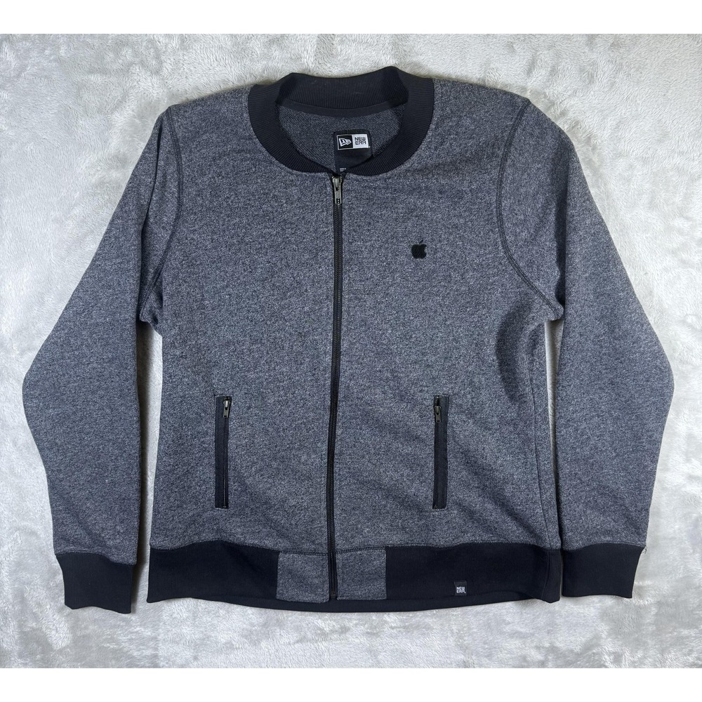 Apple New Era Jacket Womens XL Gray Full Zip Bomber Tech Fleece Logo Pockets